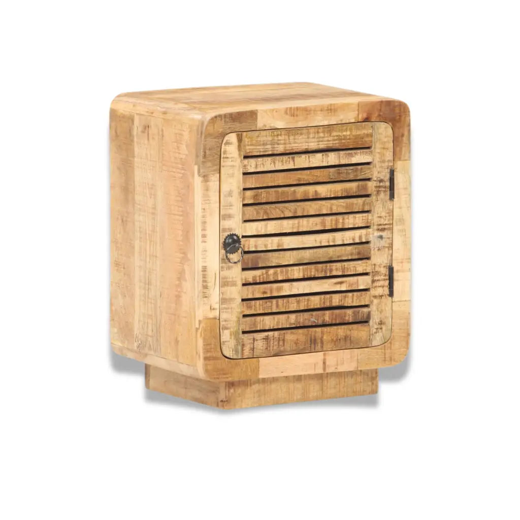 Table de chevet manguier massif brut, porte a lamelles - design naturel rangement chambre