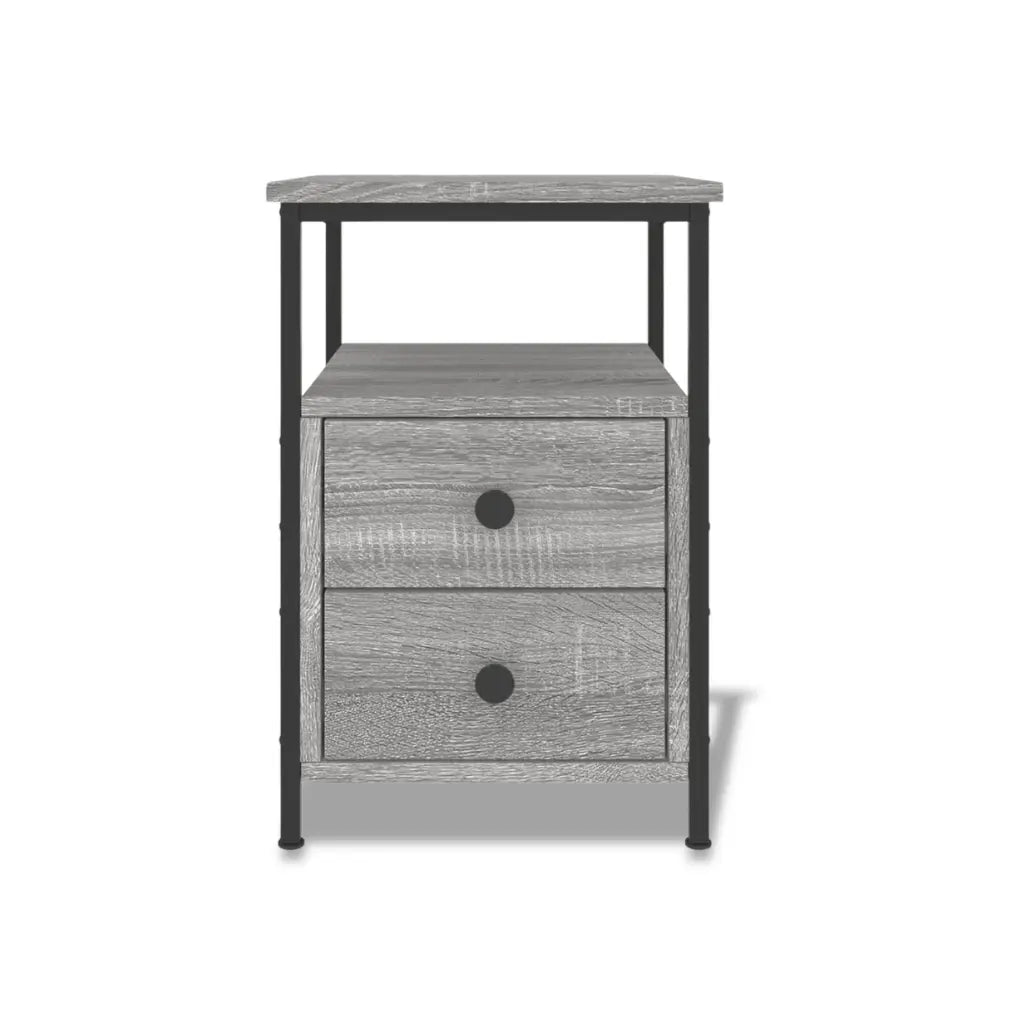 Table de chevet design sonoma gris et cadre fer, 2 tiroirs - style minimaliste chambre