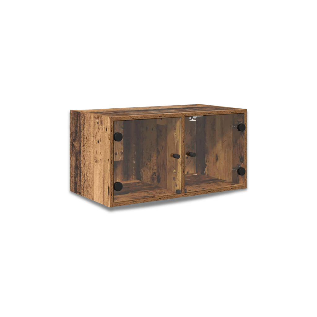 Table chevet suspendue chêne sonoma portes verre 68,5×37×35 cm - scandinave