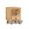 Table de chevet en manguier massif brut, 3 tiroirs - bois naturel non traite chambre