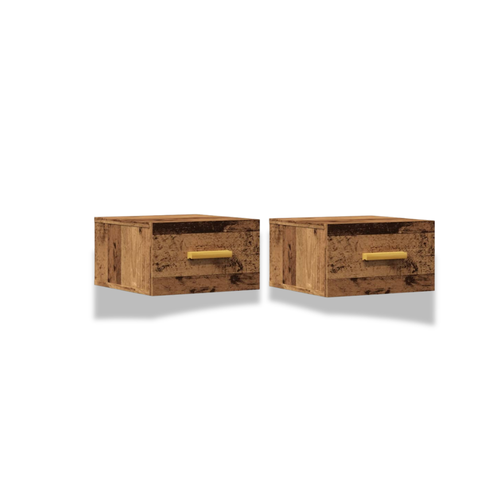Tables de chevet murales lot de 2 vieux bois — 35x35x20 cm | Elymnora