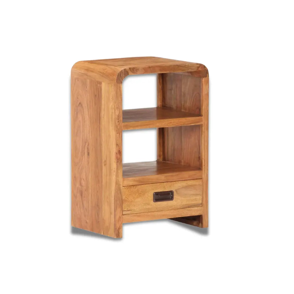 Table de chevet acacia massif finition miel — 2 niches, 1 tiroir, 40×30×60 cm | Elymnora Elymnora