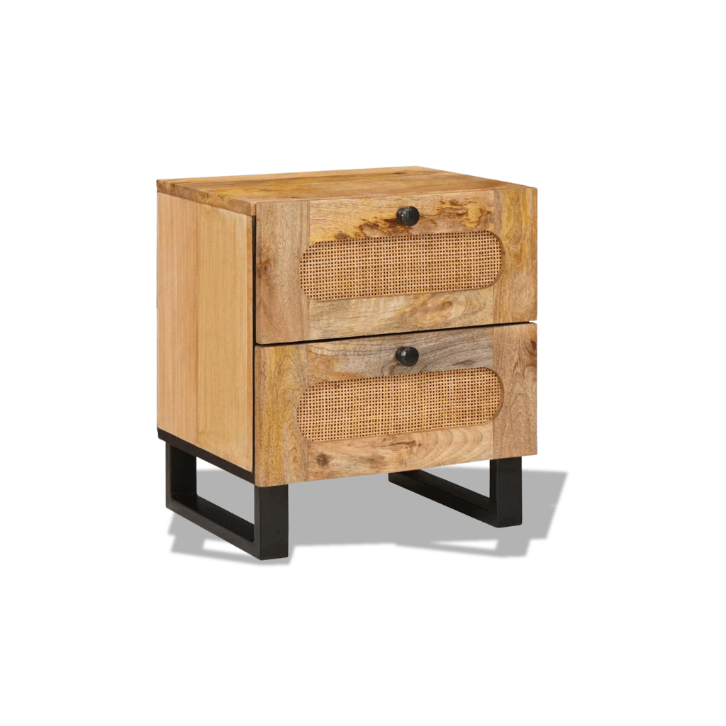 Table de chevet manguier massif 2 tiroirs 40×33×46 cm - bois naturel chambre