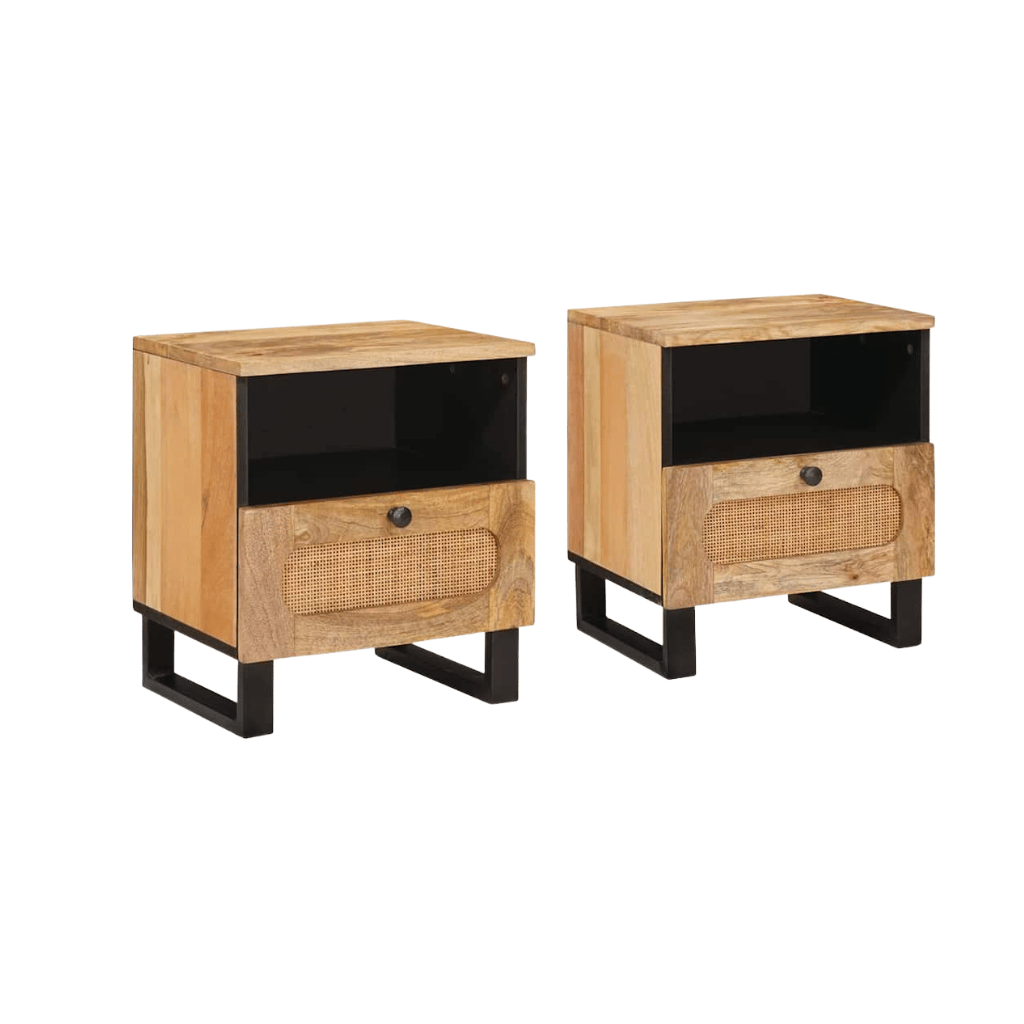 Tables chevet manguier massif lot de 2, 40×33×46 cm - bois naturel japandi