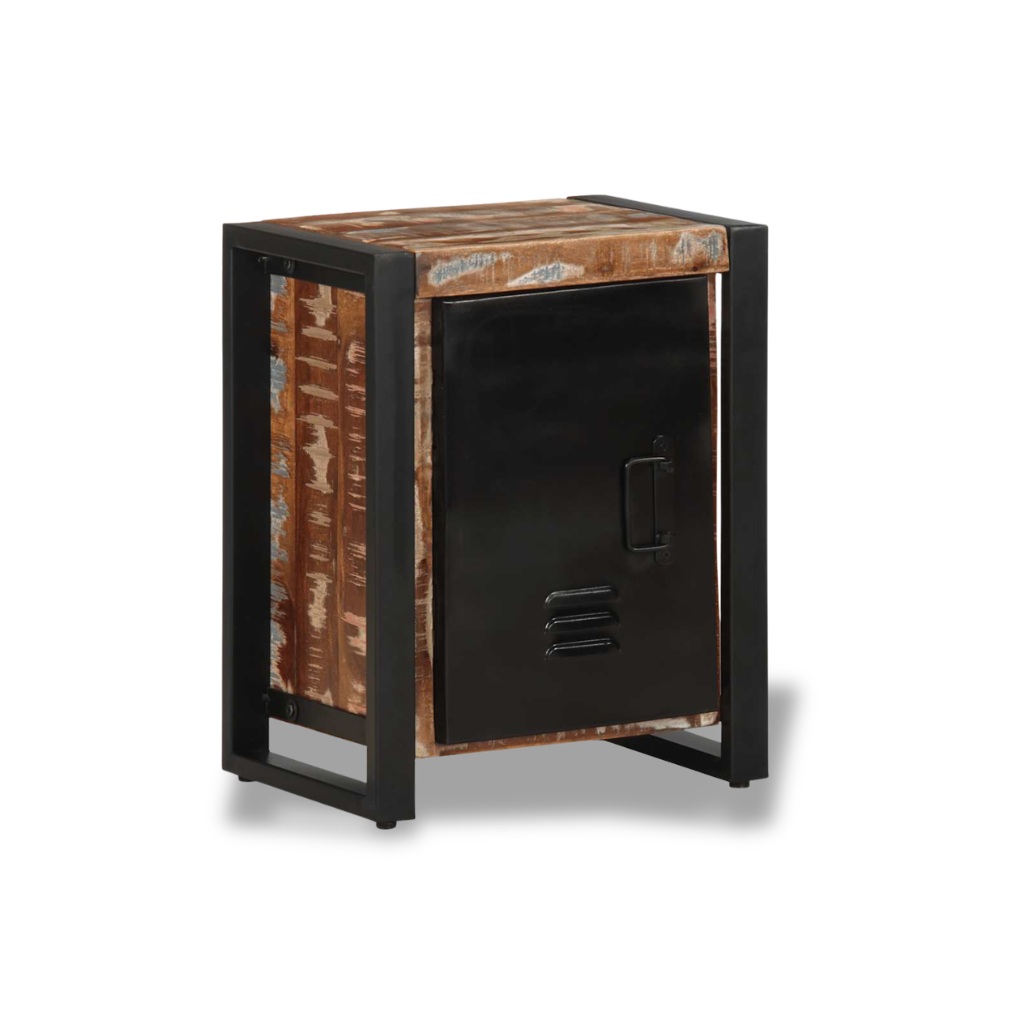 Table de chevet en bois de recuperation massif multicolore - couleurs artisanales chambre