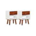 Tables chevet acacia bicolore lot de 2, blanc et naturel 40×30×57 cm - chambre
