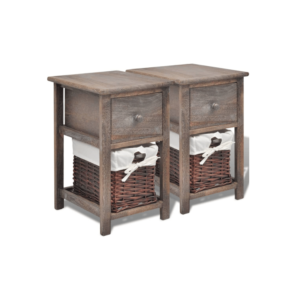 Tables de chevet osier bois marron lot de 2 - panier naturel chambre bohème