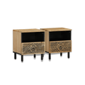 Tables chevet manguier sculpté motif floral lot de 2, 40×33×46 cm - bohème