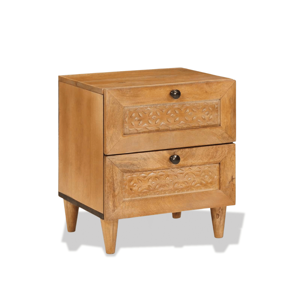 Table de chevet bois marron clair 2 tiroirs 40×33×46 cm - design contemporain