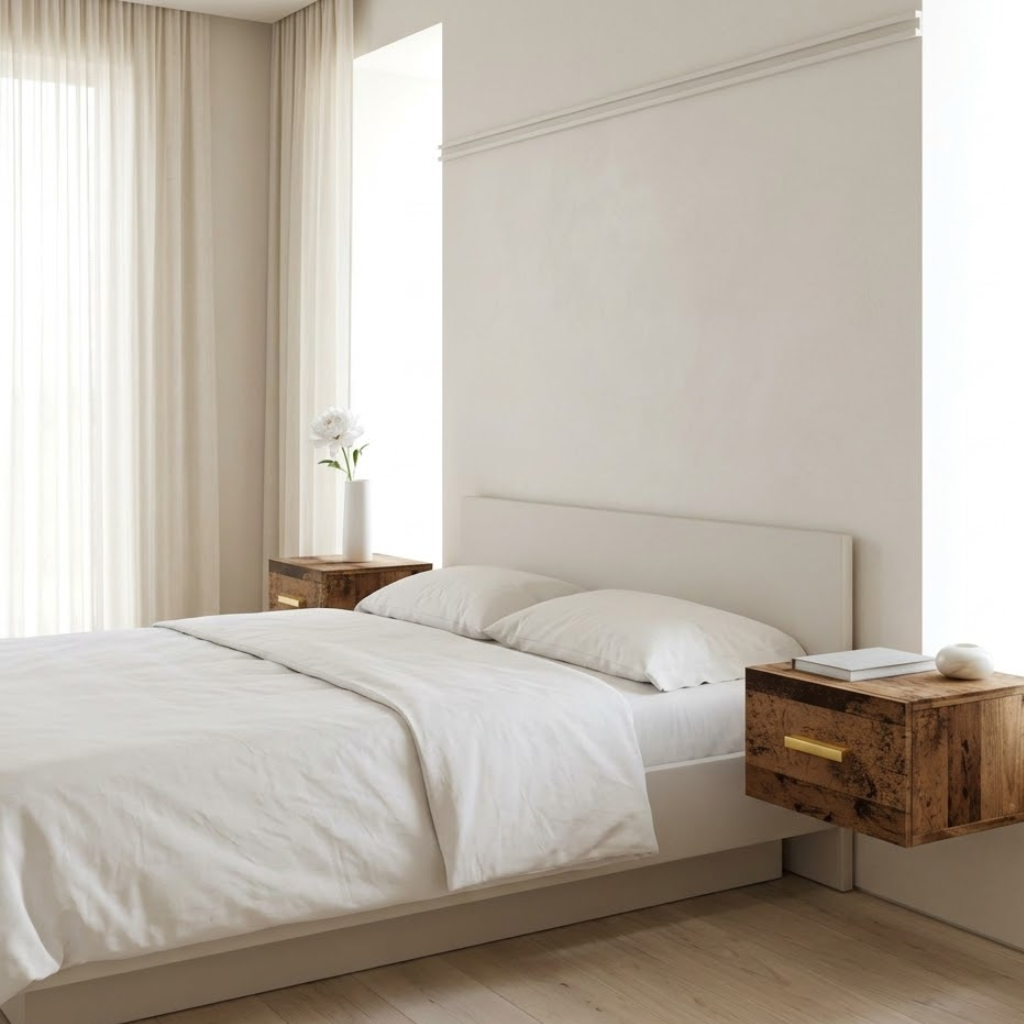 Tables de chevet murales lot de 2 vieux bois — 35x35x20 cm | Elymnora Elymnora