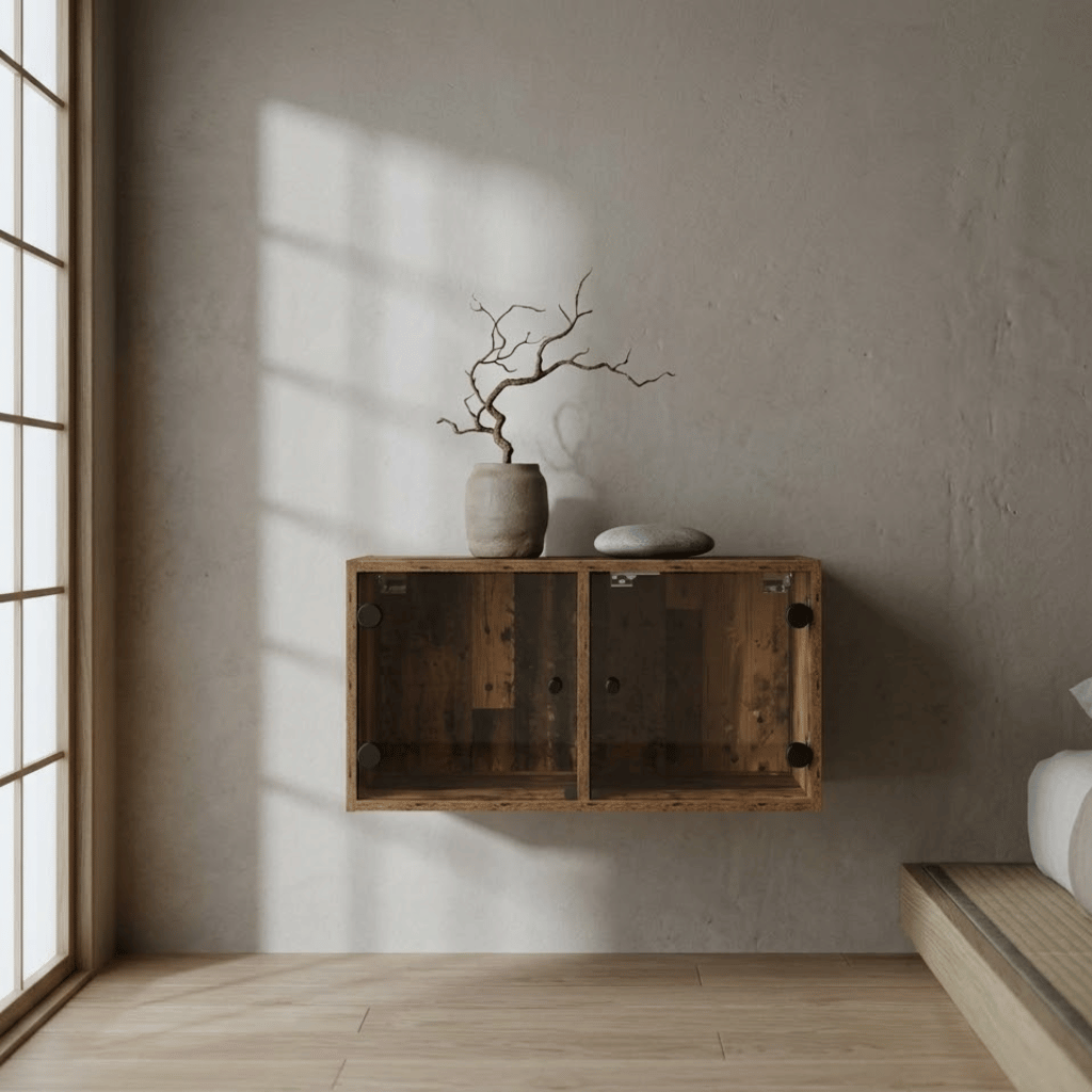 Table chevet suspendue chêne sonoma en chambre - style scandinave épuré design