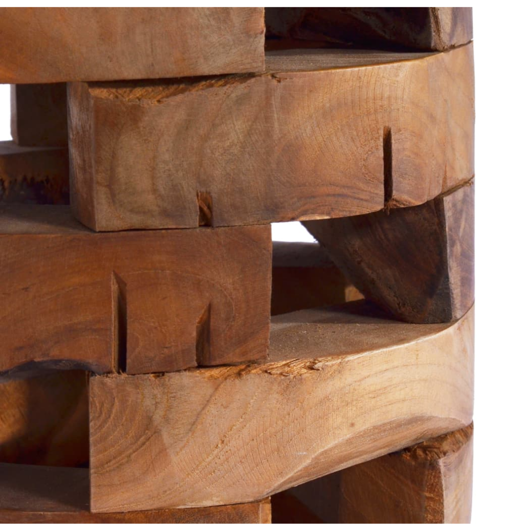 Table de chevet teck sculpte vue 3/4 - silhouette organique et grain de teck naturel