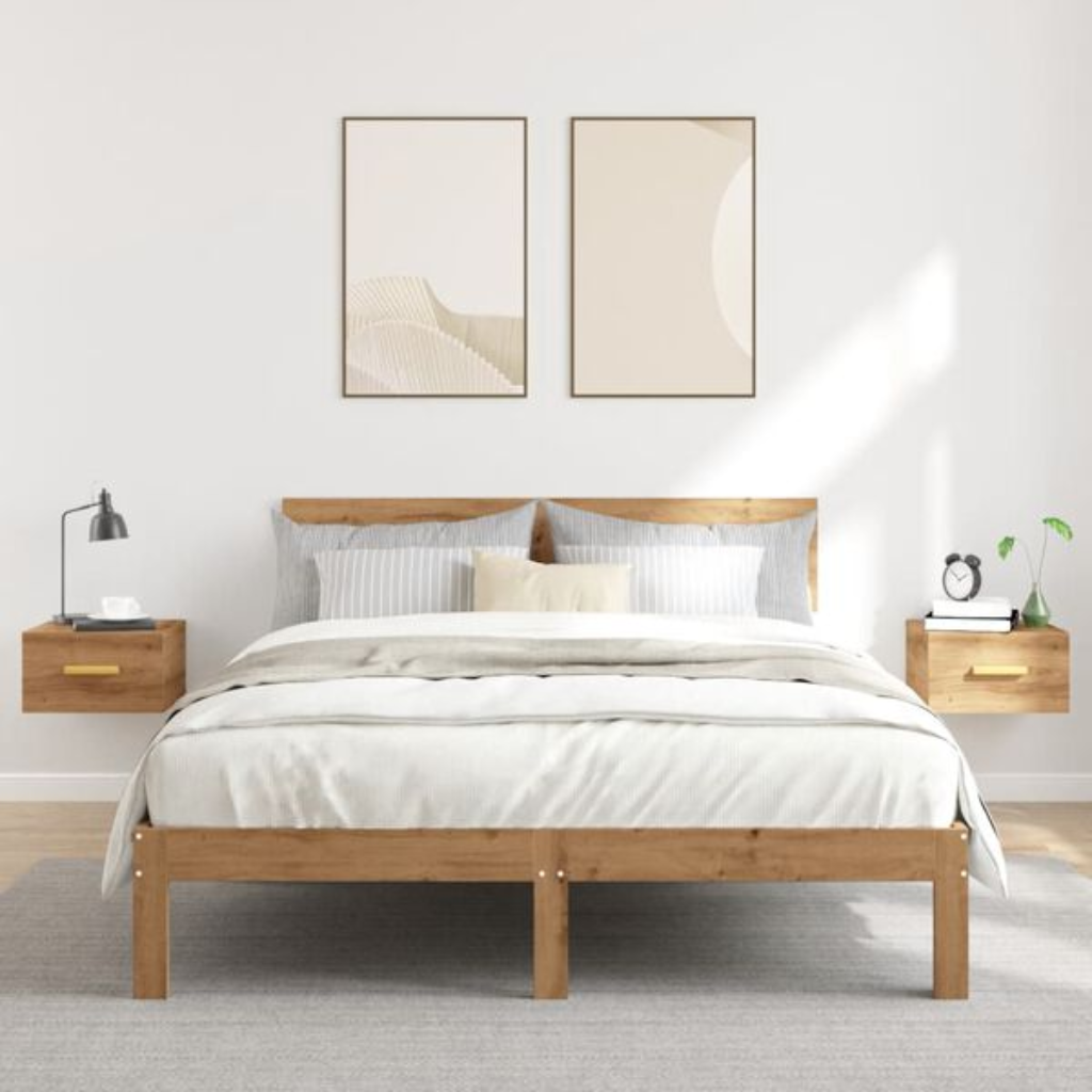 Tables de chevet murales lot de 2 chêne artisanal — 35x35x20 cm | Elymnora Elymnora