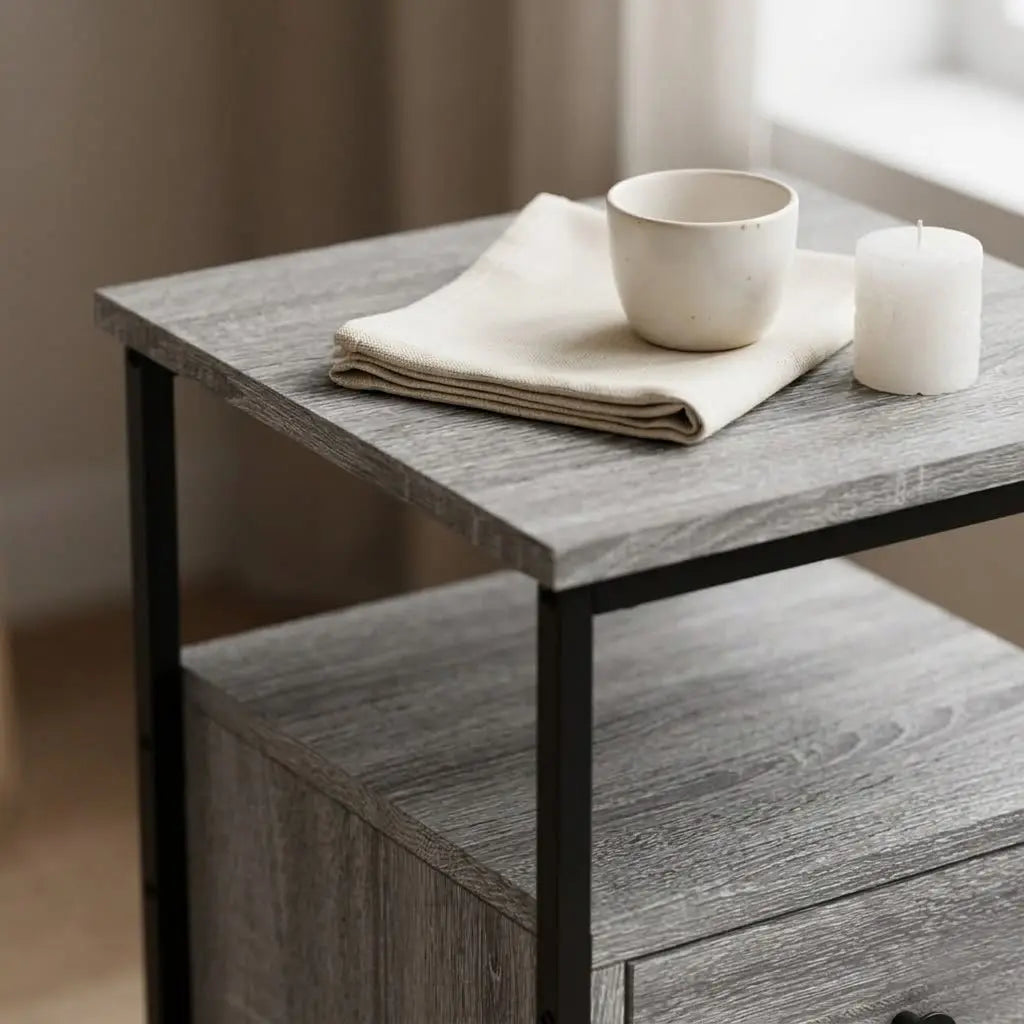 Texture sonoma gris de la table de chevet design - ton gris et veinage bois chambre