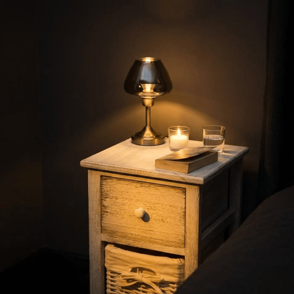 Tiroir bois blanc et panier osier table chevet - rangement chambre naturelle
