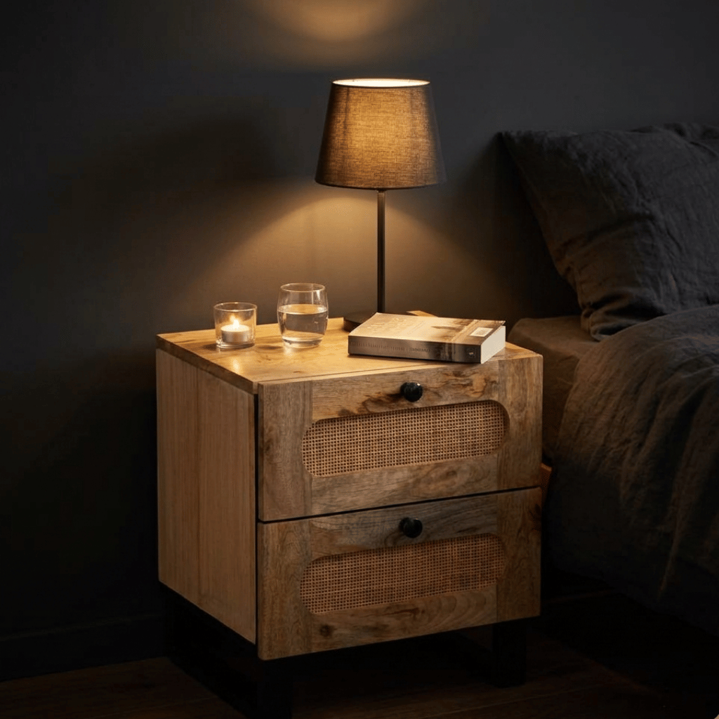 Texture manguier massif 2 tiroirs table de chevet - grain bois naturel chambre