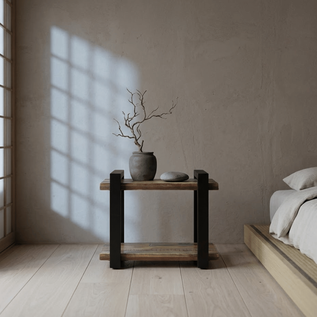 Nuances bois récupération multicolore table de chevet - tons naturels chambre