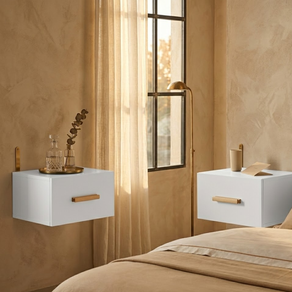 Tables de chevet murales lot de 2 blanc — 35x35x20 cm | Elymnora Elymnora