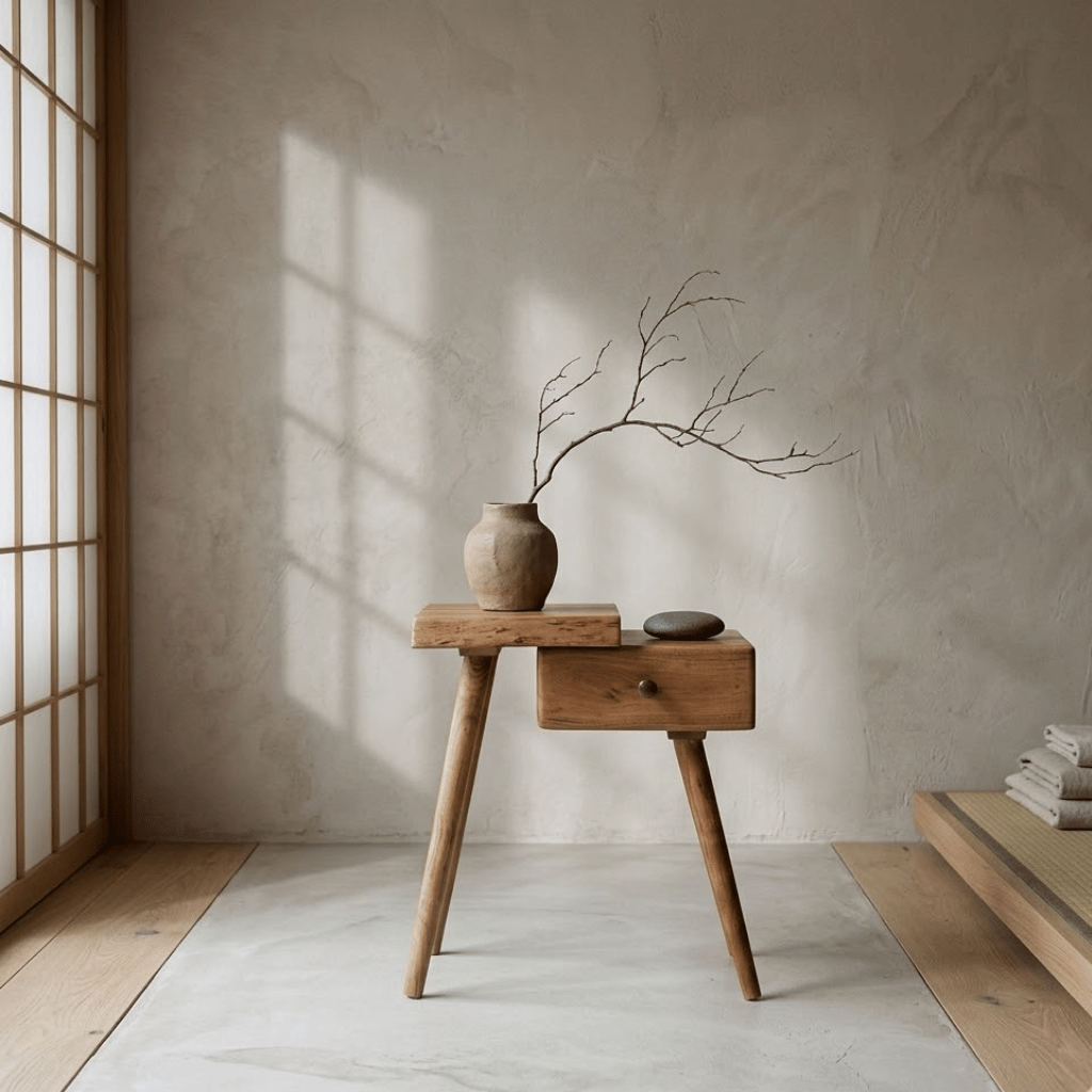 Vue face table chevet acacia massif 45x32x55 - rangement ouvert bois chambre